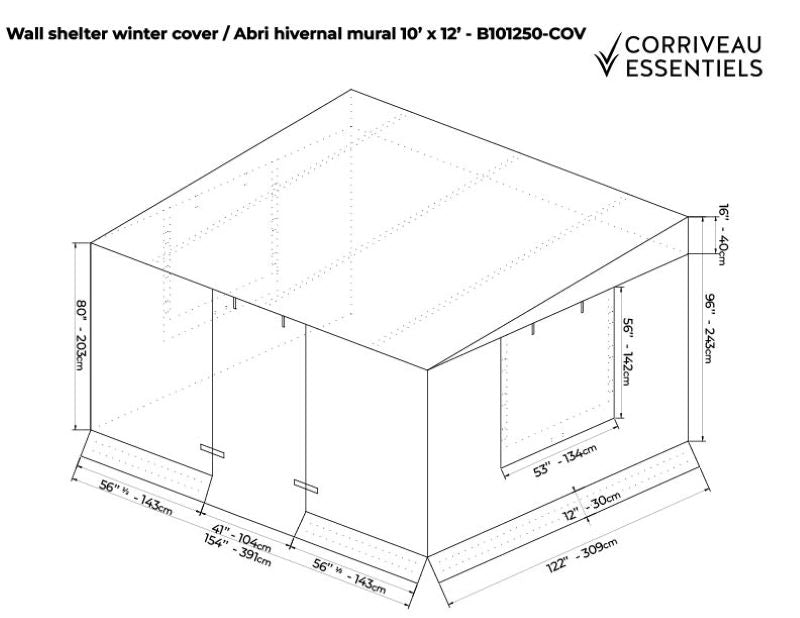 10'x12' Wall-Mounted Gazebo Covering for Winter spec sheet