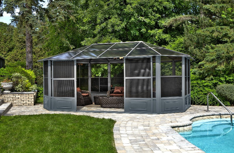 Gazebo Penguin Florence Solarium Polcarbonate Roof 12'x12' front view 12'x18' model