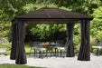 Gazebo Penguin Venus Gazebo Metal Roof - 10'x10' front view curtains open with table and chairs outdoors brown colour