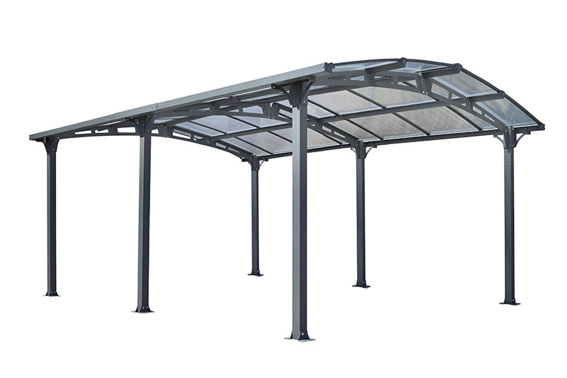 Gazebo Penguin Acay Carport in Grey with Gutters angle view