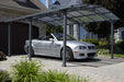 Gazebo Penguin Acay Carport in Grey with Gutters side view sheltering vehicle outdoors