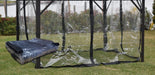 Corriveau Outdoor Furniture Mica for Gazebo - 10'x10 front view with folded Mica in front of gazebo outdoors