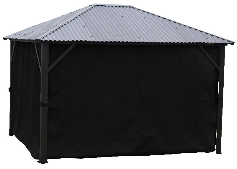 Corriveau Outdoor Furniture Black Side Curtains for 10'x10' Gazebo front view