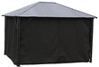 Corriveau Outdoor Furniture Black Side Curtains for Gazebo - 10'x12' (Safezone Material) front view black curtains closed