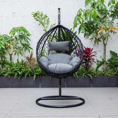 Backyard Lifestyles Hanging Swing Chair - Single Seater with Cushion - Small Basket front view with cushions outdoors