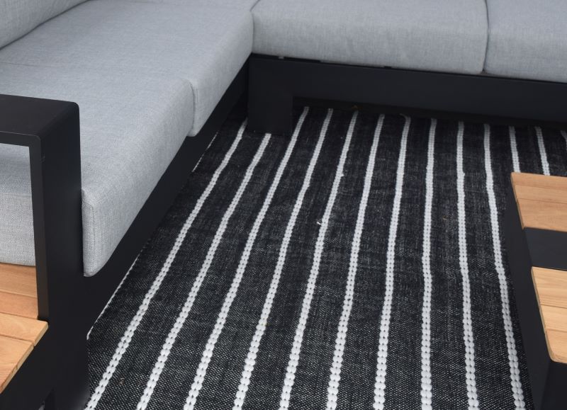 Black and Natural Striped Graphite Rug close up of pattern and texture of rug