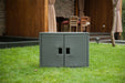 Backyard Lifestyles MSpa Wicker Cabinet Storage Unit (for round spa) front view of storage unit outdoors