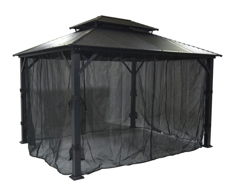 Cambridge Hardtop Gazebo 12'x 12' front view of gazebo with open netting