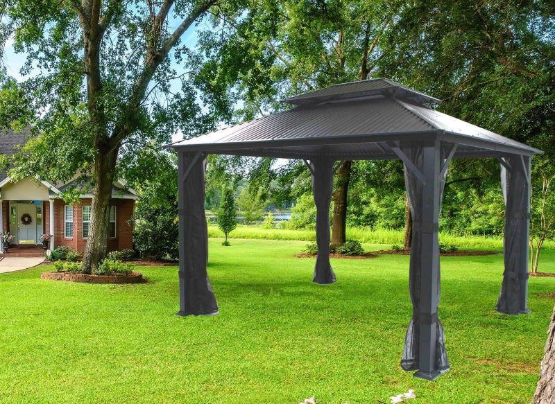 Cambridge Hardtop Gazebo 12'x 12' front view of gazebo outdoors