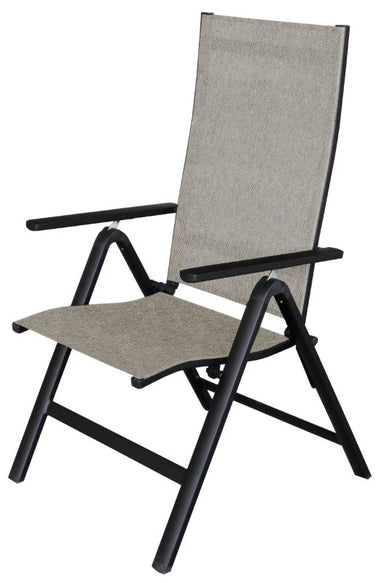 Corriveau Outdoor Furniture Emma Folding and Reclining Chair Set deck furniture front view of grey chair