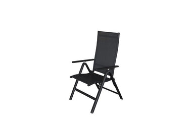 Corriveau Outdoor Furniture Emma Folding and Reclining Chair Set deck furniture front view of black chair