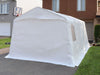 Gazebo Penguin Carport in White and Clear front angle view of white model with closed door