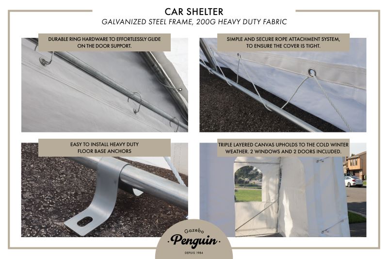 Gazebo Penguin Deluxe Double Car Shelter Showing Extra Features Of The Car Garage Tent