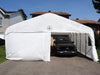 Gazebo Penguin Deluxe Double Car Shelter Front View of Portable Carport With One Open Door With Vehicle Inside