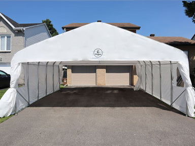 Gazebo Penguin Deluxe Double Car Shelter Front View of Portable Car Shelter With Open Doors