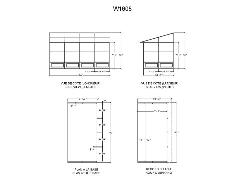 Gazebo Penguin Florence Wall Mounted Solarium Polycarbonate Roof 8'x16' spec sheet