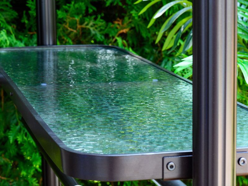 Gazebo Penguin Kobe Barbeque Shelter - 5'x8' Close Up View Of Outdoor BBQ Gazebo Glass Side Table