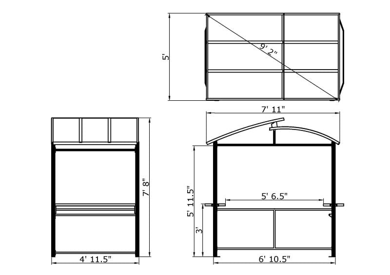 Gazebo Penguin Kobe Barbeque Shelter - 5'x8' Front Side And Top Specs Of Grill Shelter