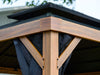 Gazebo Penguin Yosemite Metal Roof Gazebo 10'x 12' Close Up Of Corner Of Aluminum Frame Gazebo With Wood Finish