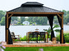 Gazebo Penguin Yosemite Metal Roof Gazebo 10'x 12' Front View of Metal Top Gazebo Outdoors In Front Of A Lake