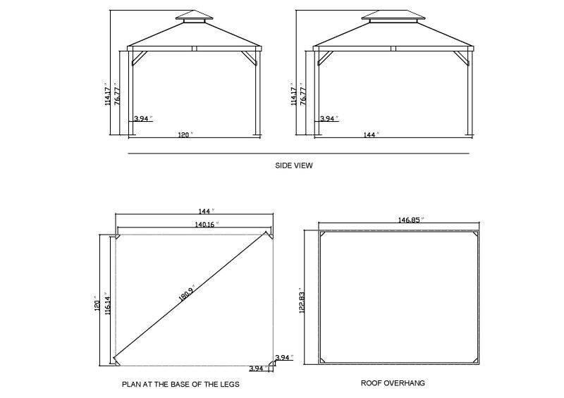 Gazebo Penguin Yosemite Metal Roof Gazebo 10'x 12' Spec Page Front And Top View Of Aluminum Gazebo 10x12