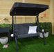 Corriveau Outdoor Furniture Deluxe Two-Seater Swing with Cushions and Side Table front view with background