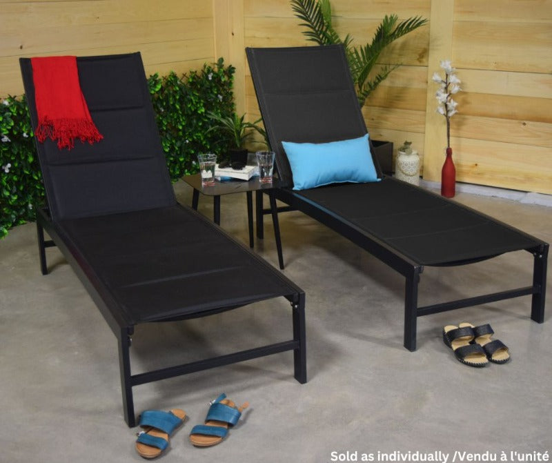 Corriveau Outdoor Furniture Padded Lounge Chair front view in black