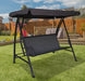 Corriveau Outdoor Furniture Deluxe Three-Seater Patio Swing front view outdoors