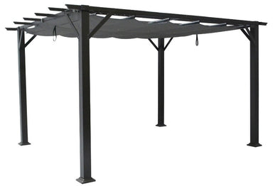 Corriveau Outdoor Furniture Marina Pergola with retractable canopy 10'x12' front view canopy open