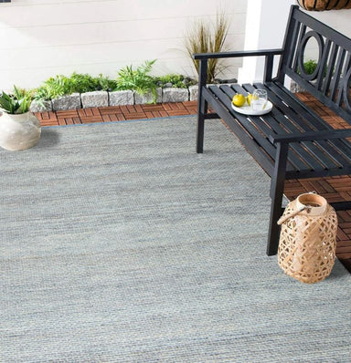 Natural Blue Patio and Deck Furniture Ocean Rug top view of rug with outdoor patio furniture