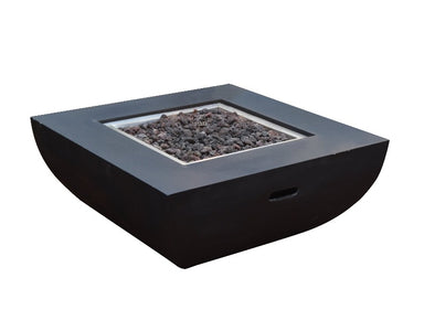 Backyard Lifestyles Modeno - Aurora Fire Table Square Black front angle view of fire table with stones inside