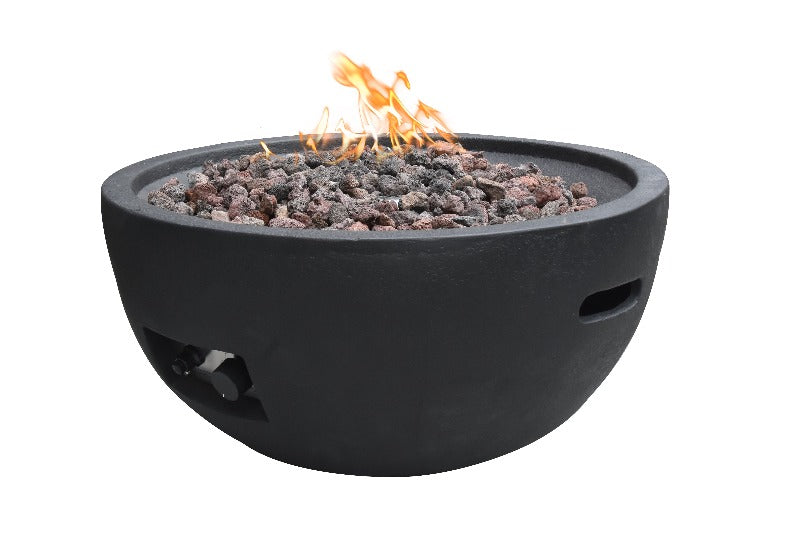 Backyard Lifestyles Modeno - Jefferson Fire Bowl front view of fire bowl with flame showing rocks inside