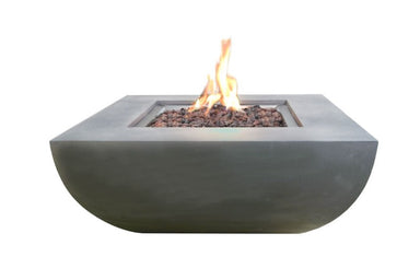 Backyard Lifestyles Modeno - Florence Fire Table - Natural Concrete front view of fire pit with flame