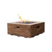 Backyard Lifestyles Modeno - Wilton Fire Table in Redwood front angle view of fire table with flame