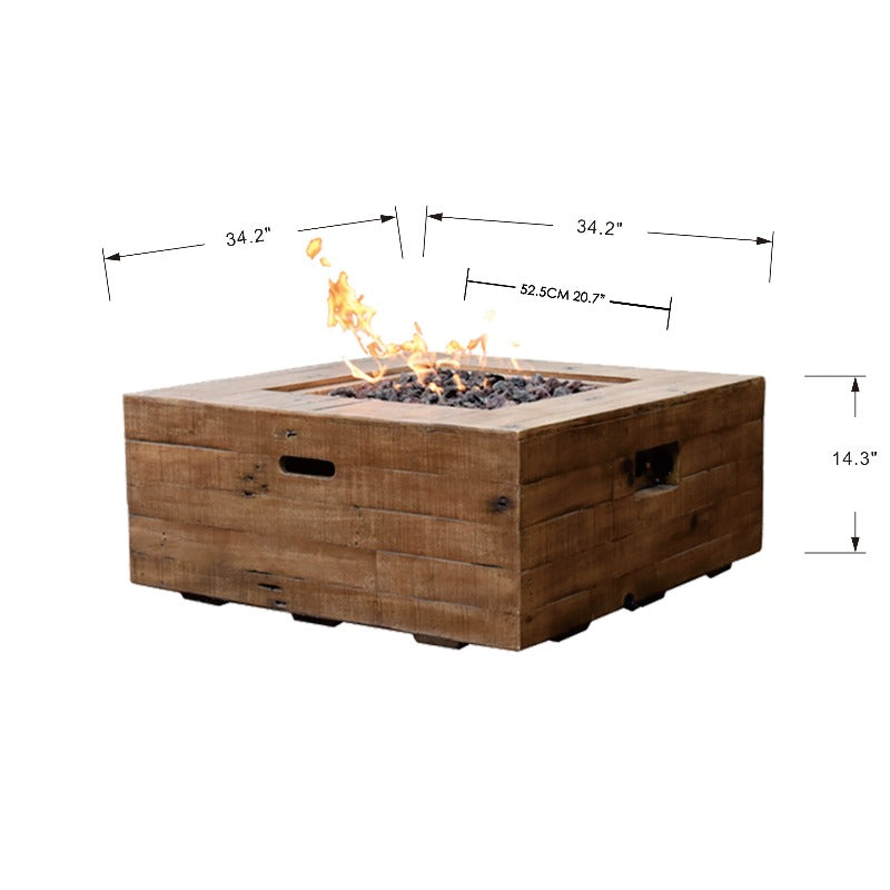 Backyard Lifestyes Modeno - Wilton Fire Table in Redwood front view of fire table showing dimensions