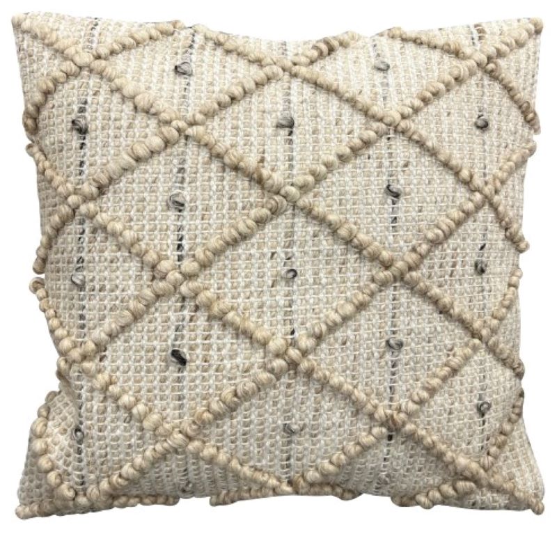 Patio Accessories: 18"x18" Outdoor Cushion Ecru close up of patterned cushion