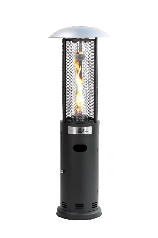 Backyard Lifestyles Shinerich Inferno Patio Heater - Matte Black front view with flame