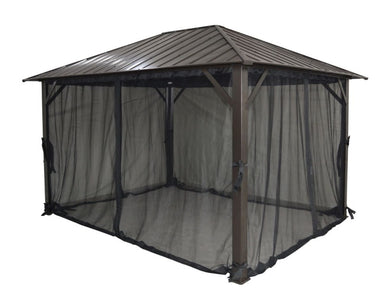 Corriveau Outdoor Furniture Seoul Gazebo 10'x10' side view with open mosquito net