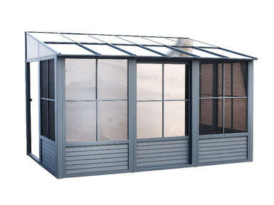 Gazebo Penguin Florence Wall Mounted Solarium Polycarbonate Roof front view of slate model with front door closed