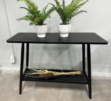 Corriveau Outdoor Furniture Windsor Side Table backyard furniture front view of black table with plants on it